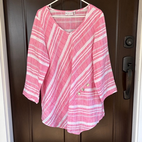 NWOT Habitat Linen Asymmetric Hem Top Red White Size XL - Picture 2 of 9